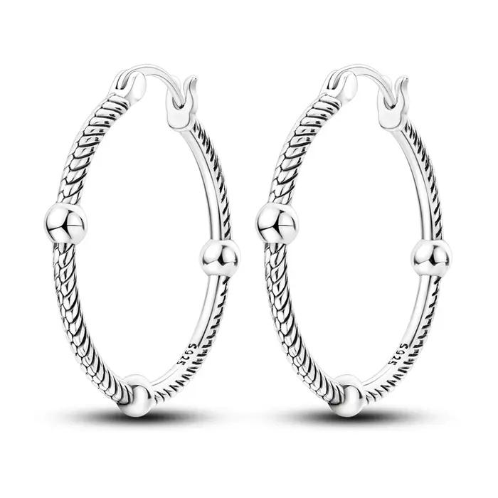 Boucles d'oreilles en argent Sterling 925 à trois boules en os de serpent pour femmes, cerceau pour anniversaire, bijoux cadeaux de mariage