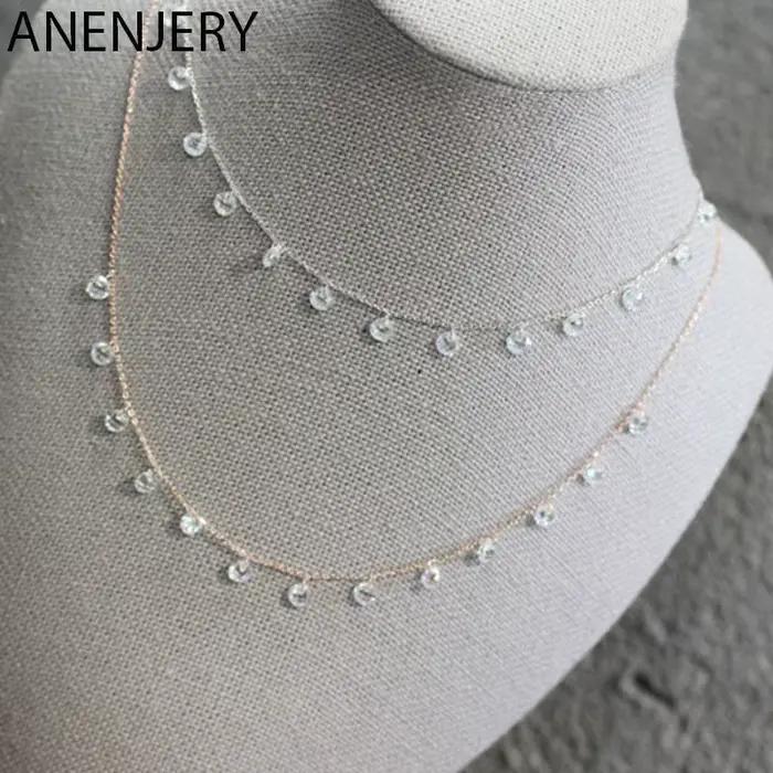 ANENJERY – collier avec pampilles en Zircon argenté pour femmes, chaîne de clavicule de tempérament élégante, bijoux coréens