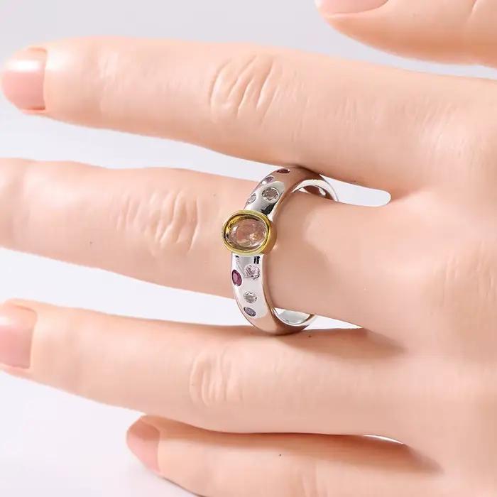 Magnifique bague pour femme incrustée de CZ multicolores, classique, bicolore, géométrique, à porter au quotidien, bijoux de fête, cadeau d'anniversaire