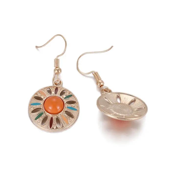 Boho Orange perle boucle d'oreille pour les femmes nouvelle mode émail fleur creux rond boucles d'oreilles Vintage charme bijoux cadeau