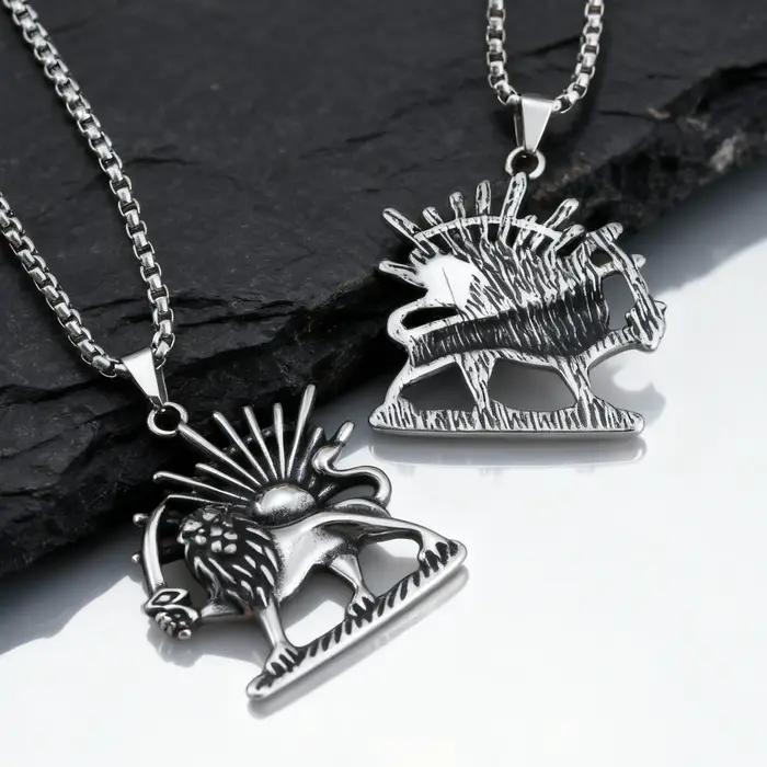 Collier Persan Shir Khorshid Lion Soleil Pahlavi pour Hommes