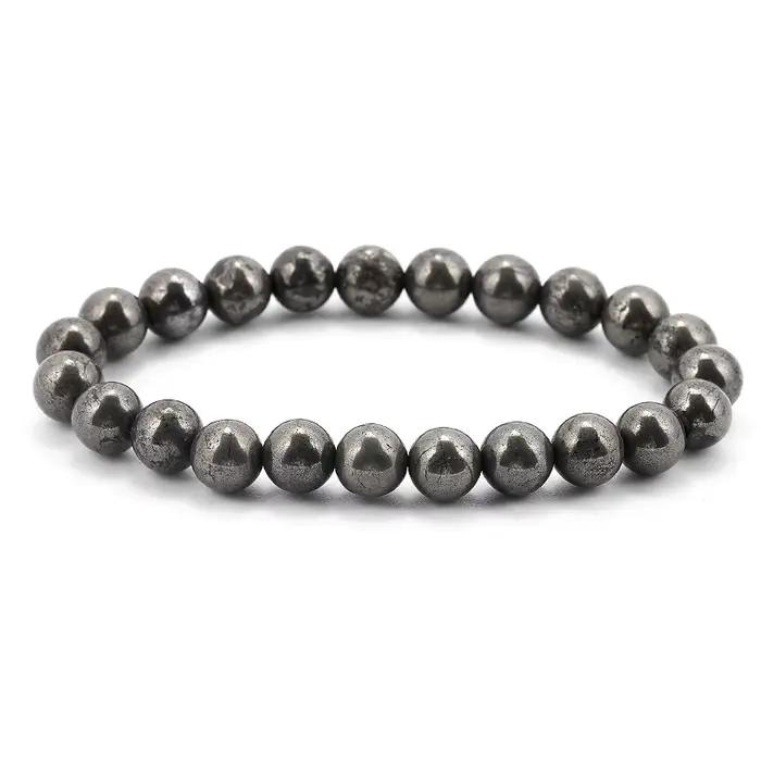 Bracelets perlés en pierre de pyrite pour hommes et femmes