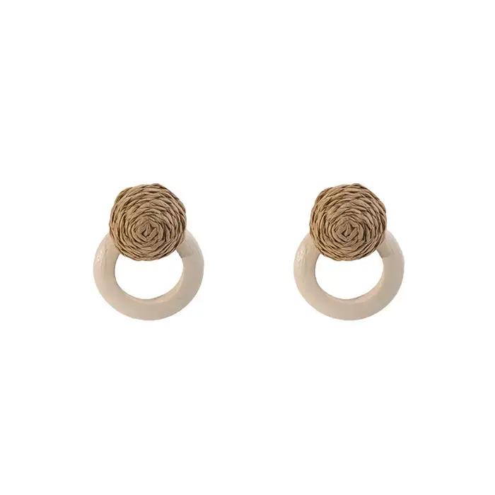 Vintage en bois perlé longues boucles d'oreilles pour femmes bohême à la main géométrique en bois bo