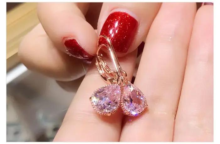 Boucles d'oreilles pendantes en quartz rose naturel pour femme