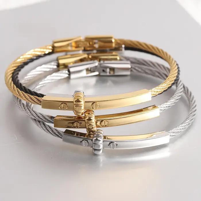Bracelet en fil tressé tendance avec accent de barre en métal – Bijoux à serrure magnétique durables pour hommes et femmes