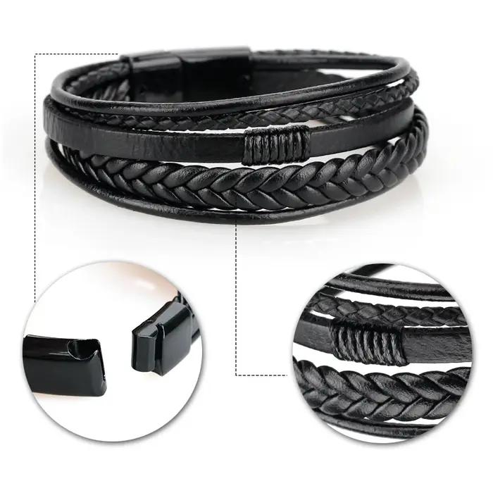 Hommes Bracelets En Cuir Véritable Multicouche Tressé Corde