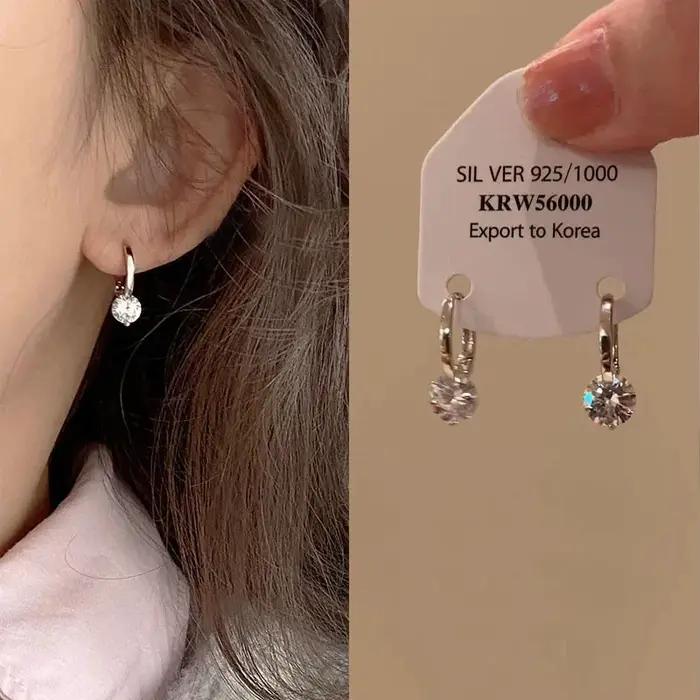 Boucles d'oreilles scintillantes en zircon pour femmes, style coréen, strass géométrique, élégantes pour mariage et bureau