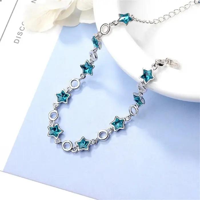 Nouveauté mode atmosphère Flash 925 bijoux en argent Sterling étoile à cinq branches bleue cristal artificiel doux Bracelets SB156