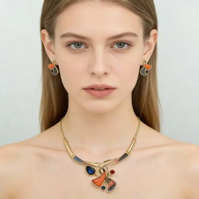Ensemble de bijoux ICEYY en résine plaquée or pour femmes - Collier et boucles d'oreilles goutte d'eau pour occasions spéciales