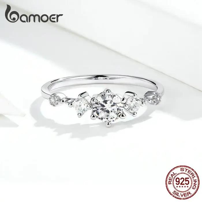 Bamoer-Bague de fiançailles en argent massif pour femme
