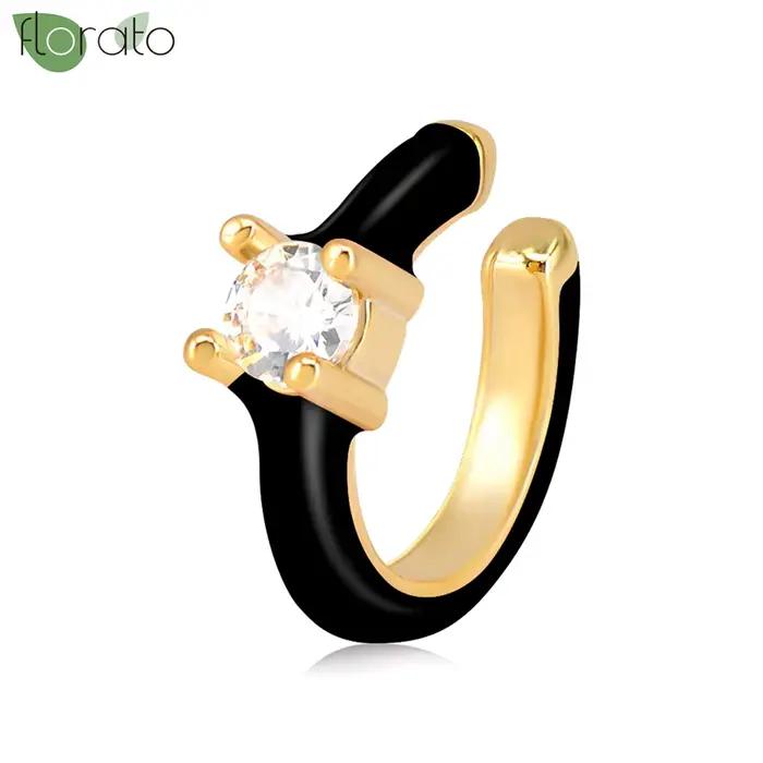 Boucles d'oreilles clip non percées en or 18 carats pour femmes et hommes, émail coloré, faux cartilage, manchette d'oreille, bijoux de fête, tendance