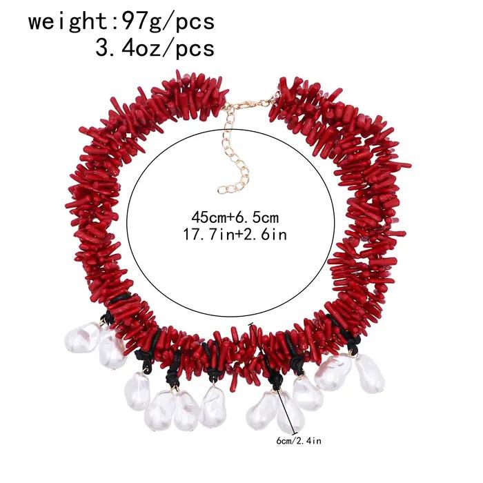 Collier de perles irrégulières en corail rouge pour femmes