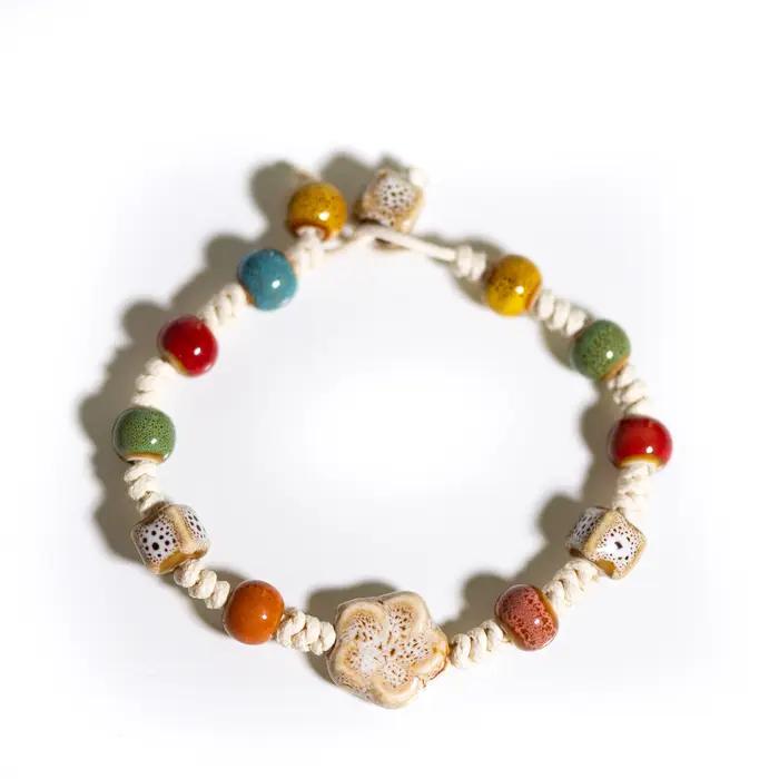 Bracelet en céramique Harmony arc-en-ciel, tissé à la main, Design Floral, Style Boho, 18-19cm