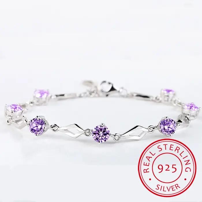 Argent 925 bijoux Bracelets pour femme à la mode améthyste 925 Bracelet