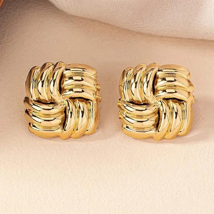 Personnalité carrée lisse tendance mode femmes boucles d'oreilles Simple couleur or cadeaux de fête bijoux accessoires exquis RG0071