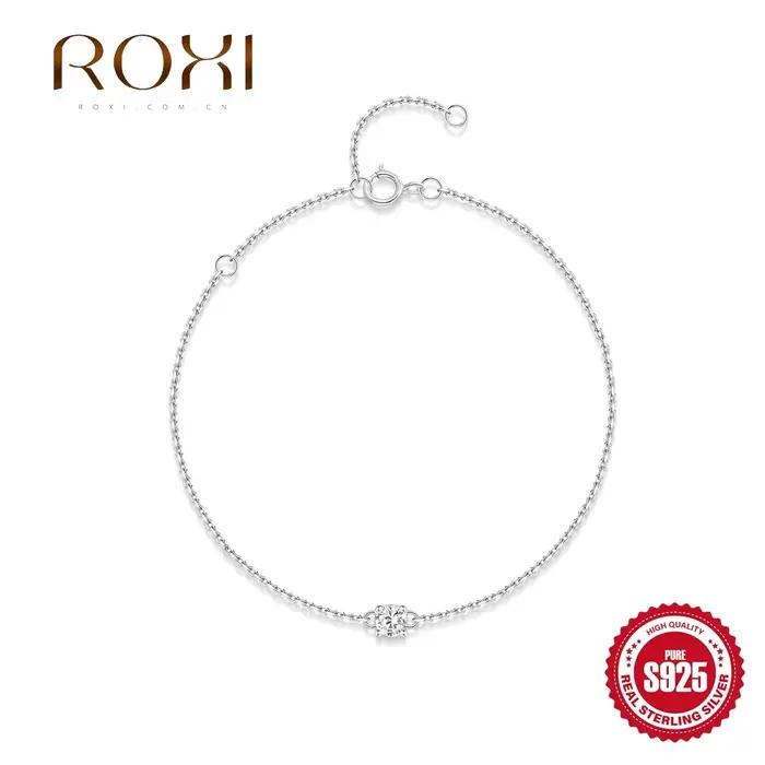 ROXI classique unique rond Moissanite 925 Bracelet en argent Sterling pour les femmes de luxe usage quotidien cadeaux de remise des diplômes pour elle