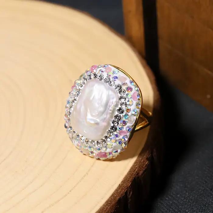Bague tourmaline incrustée de perles baroques pour femmes mode personnalisée élégance luxe et personnalité banquets occasions spéciales
