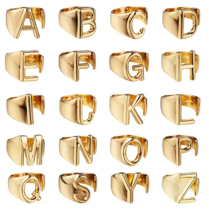 Juya 18K véritable plaqué or fait à la main de luxe ouvert réglable nom initial anneaux pour femmes hommes cadeau remise des diplômes fournitures de bijoux fins