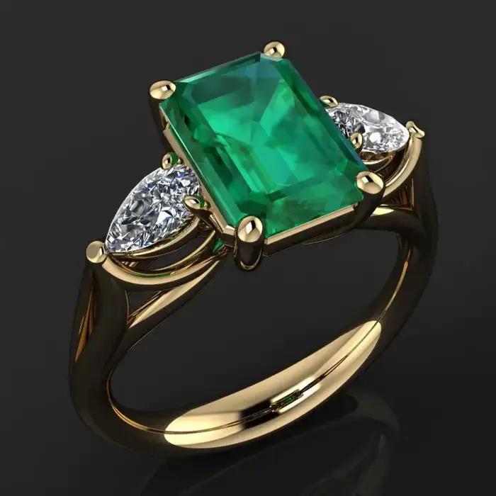 Bague émeraude verte plaquée or 14 carats pour femmes