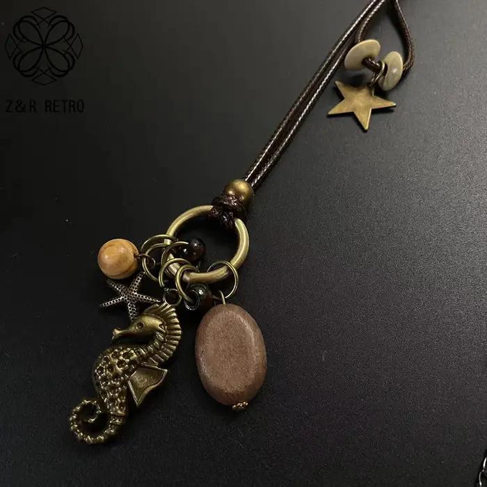 Collier en métal Antique cheval de mer fait à la main pour femmes