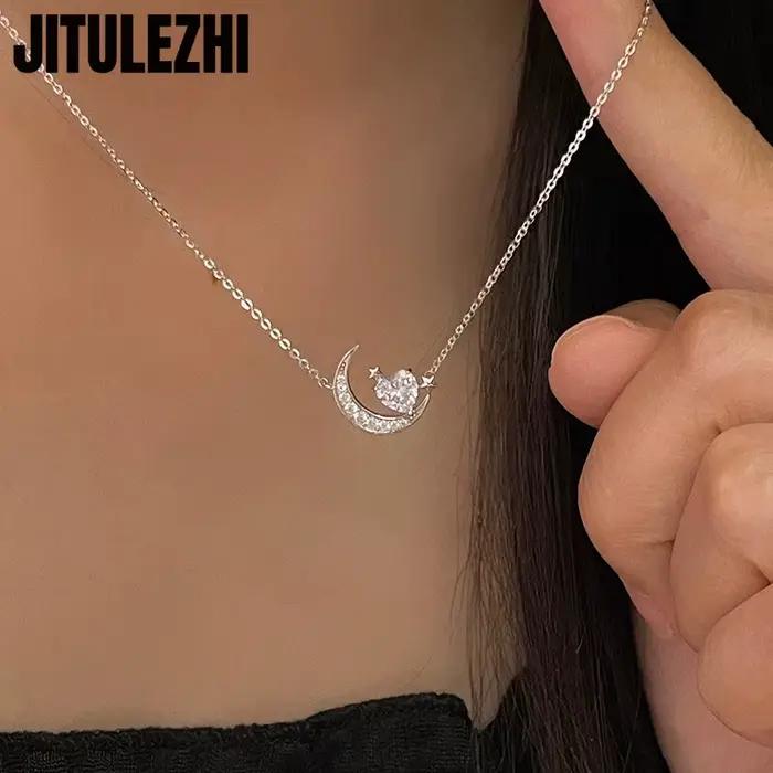 Collier pendentif en argent Sterling 925 avec forme de cœur et zirconium scintillant pour femmes occasions spéciales elegance fantaisie bijoux de luxe