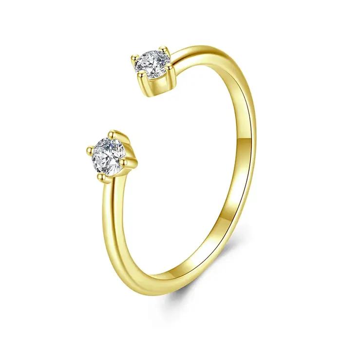 BAMOER Moissanite plaqué or blanc bague réglable en argent Sterling 925 empilable 4 griffes anneau ouvert pour les femmes cadeau minimaliste