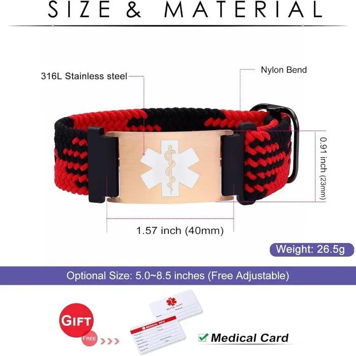 Bracelet d'alerte médicale sport personnalisé avec code QR et bracelet à breloques en acier inoxydable pour homme et femme ajustable et décontracté