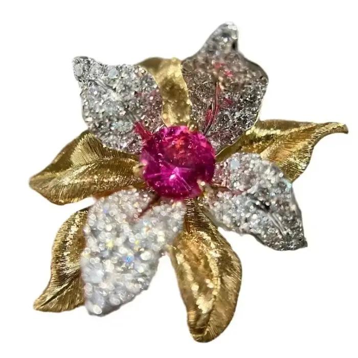Vintage incrustation Unique luxe rubis frappant fleur anneaux pour les femmes exquis créatif exagéré bague de fiançailles argent 925 bijoux