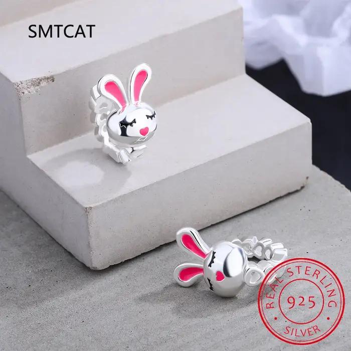 Boucles d'oreilles créoles lapin en argent 925 pour filles et femmes, bijoux mignons avec zirconium blanc, gris, rouge, noir, vert, cadeau pour les occasions spéciales