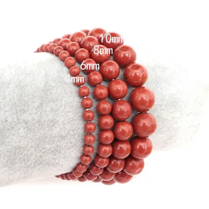 Bracelet en pierre de corail rouge naturelle véritable pour hommes et femmes longueur ajustée perles rondes yoga méditation bien-être