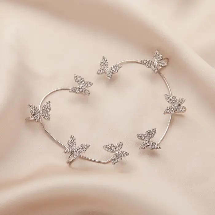 Boucles d'Oreilles Papillon Scintillantes en Zircon Or Jaune Clair Pour Femmes Occasions Spéciales Mariage Fiançailles Anniversaires