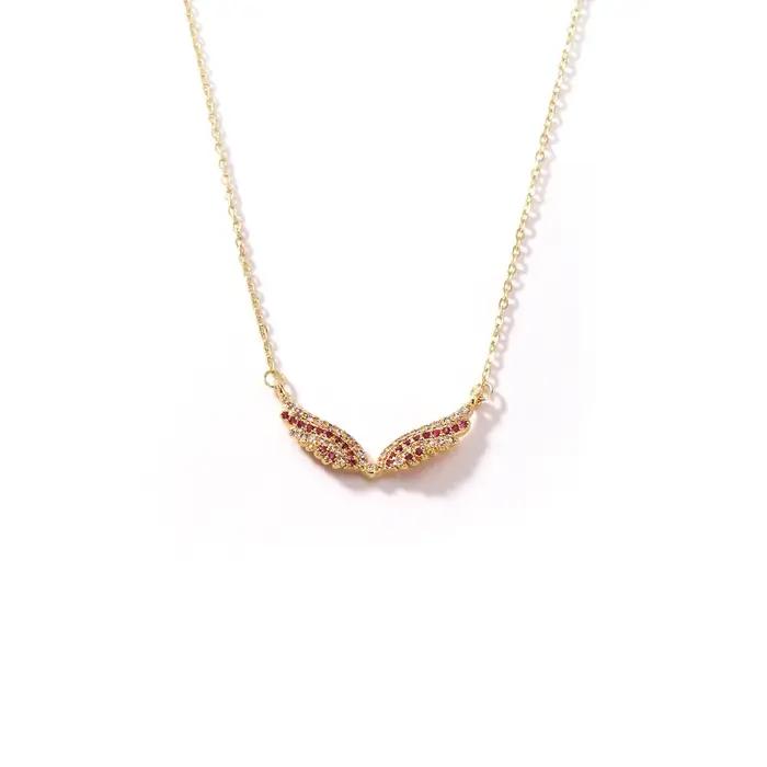 Collier Aile d'Ange avec Pendentif Plume Entièrement Pavé de Zircons, Chaîne en Acier Inoxydable, Or
