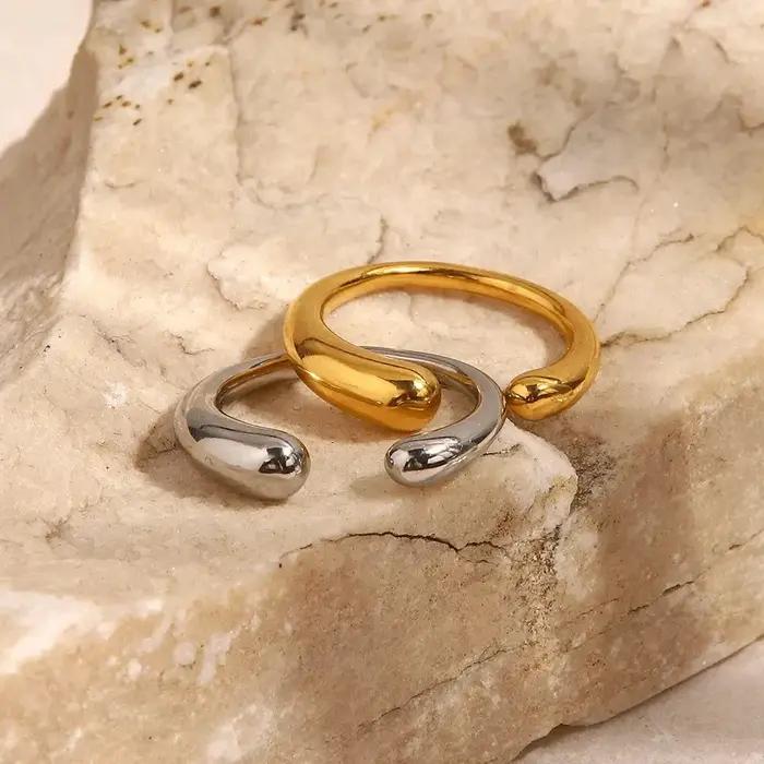 Bague EManco tendance rétro en acier inoxydable couleur or et argent