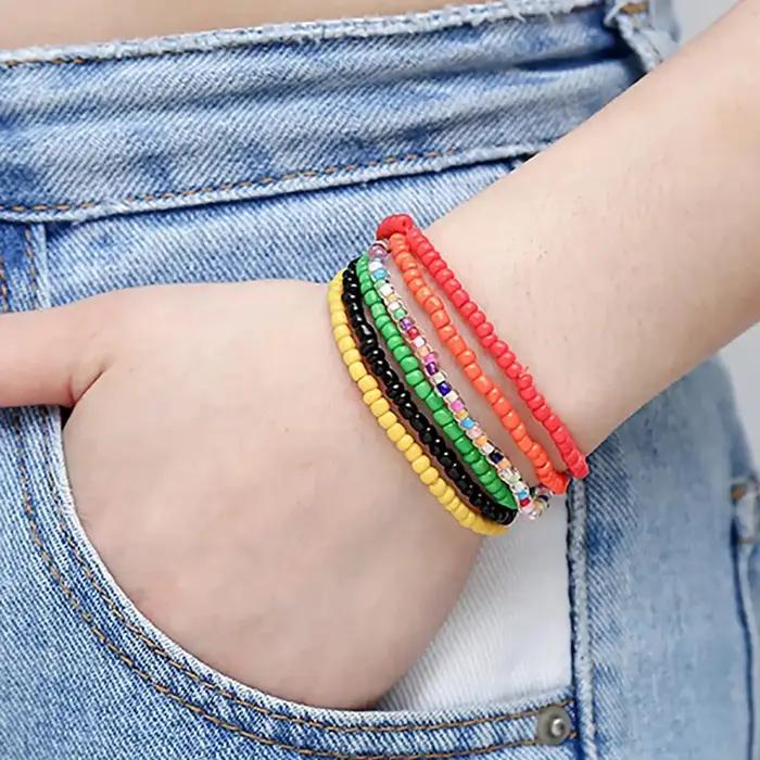 17 pièces couleur aléatoire mélange élastique perles Bracelets bohème empilable perlé extensible