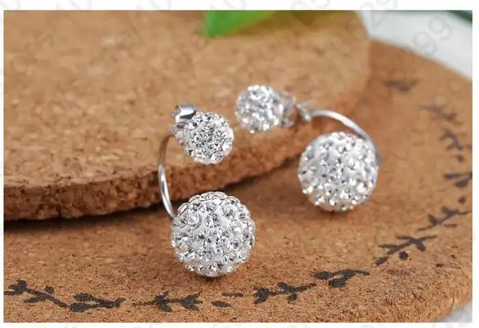 Détail une paire nouveauté belle 925 en argent Sterling Double Disco perles de cristal boucle d'oreille bijoux femmes accessoires