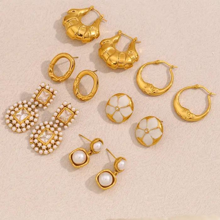 Boucles d'oreilles E.B.belle rondes en acier inoxydable serties de zircon fleurs pour femmes à offrir pour occasions spéciales