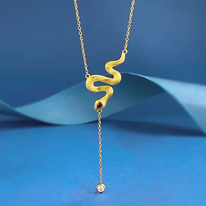 Luxe BVLG Style Vintage 18K plaqué or 925 argent rubis serpent Bracelet/collier ensemble Serpent Oph