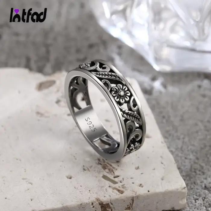 Bagues Vintage en Argent Sterling 925 Squelette Fleurs Ajourées pour Femmes Hommes Occasions Spéciales Anniversaire