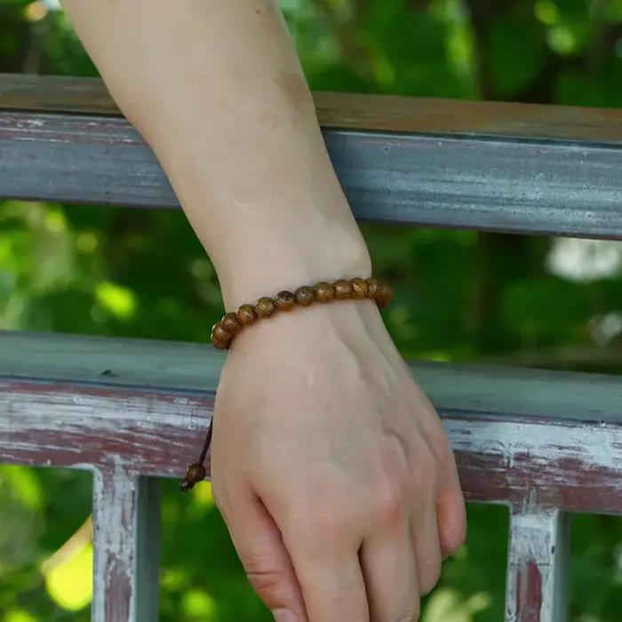 Bracelet en perles de bois naturel de 8 mm pour hommes et femmes