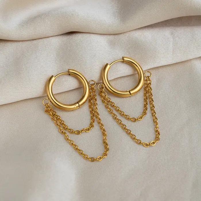 C.citybeauty Boucles d'oreilles créoles élégantes au design moderne en acier inoxydable avec chaîne épaisse et