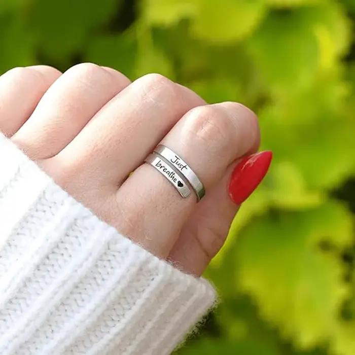 Bague Just Breathe pour femmes et hommes, anneaux en acier inoxydable en spirale, cadeaux inspirants avec boîte et carte de message