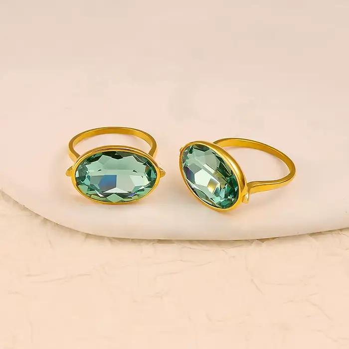 Bagues chevalière en pierre ovale bleue, bagues en acier inoxydable pour femmes, bijoux minimalistes délicats en acier inoxydable, bijoux non ternissants