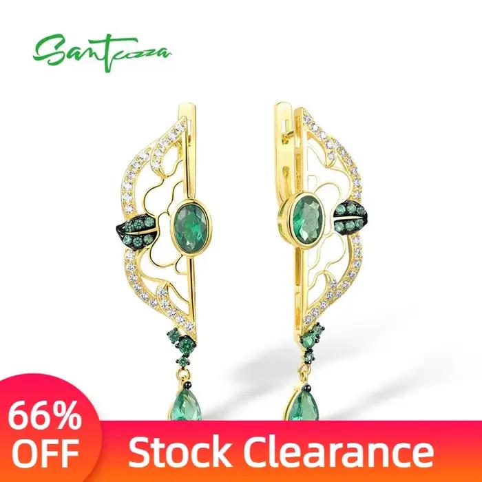 SANTUZZA 925 boucles d'oreilles en argent Sterling pour femmes blanc CZ vert spinelle émail pivoine