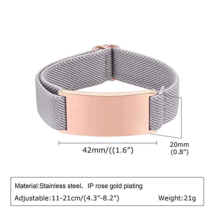Bracelets avec texte d'image personnalisé, chaîne élastique réglable, bijoux d'identification personnalisés gravés, cadeau pour hommes et femmes
