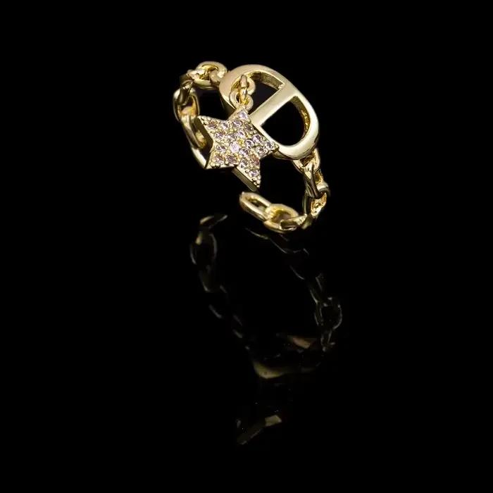 Bague en pierre ajustable Lush Glam design étoile diamant lettre CD élégante pour femme pour les occasions spéciales et le quotidien