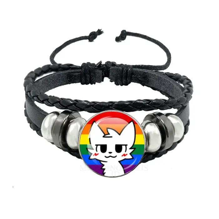 Boykisser chat Bracelets en cuir Kawaii drôle Meme rose