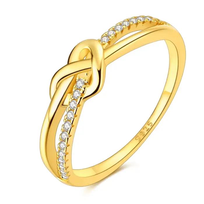 Bague originale en argent Sterling 925, or scintillant, nœud d'amour, bijoux pour femmes et filles,