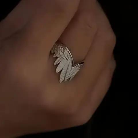 Bague ailes d'ange rétro pour femmes, couleur argent, Punk gothique, anneau ouvert réglable, bijoux unisexe, accessoires cadeaux, vente en gros