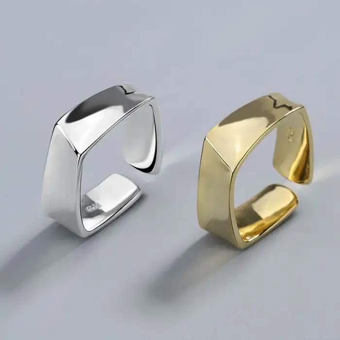 Bague géométrique carrée couleur argent pour femmes et Couples