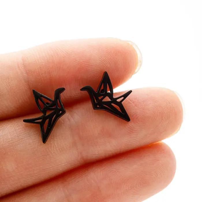Boucles d'oreilles à tige de grue d'origami sauvage pour femmes